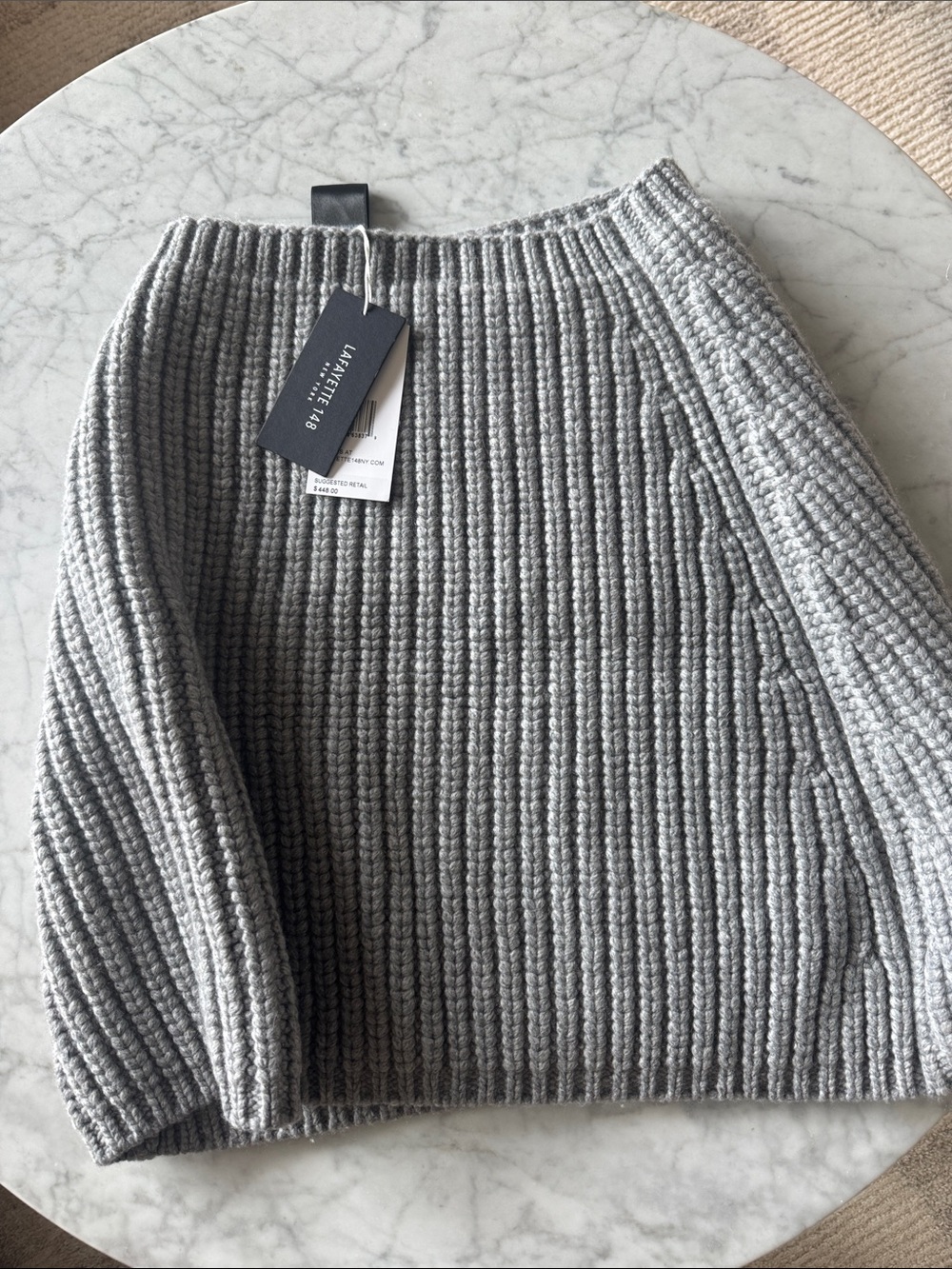 Lafayette 148 New York Cashmere Light Gray Ribbed Knit Sweater